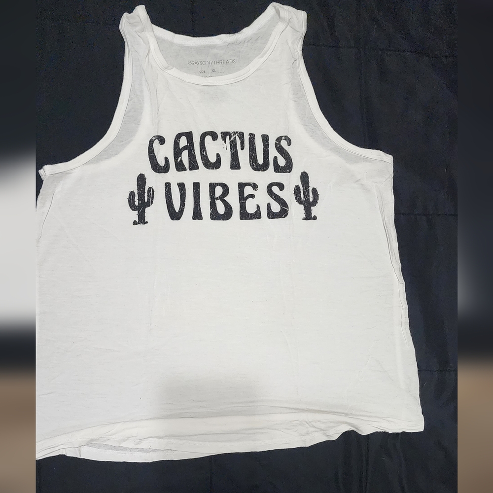 Cactus Vibes White Tank Top
